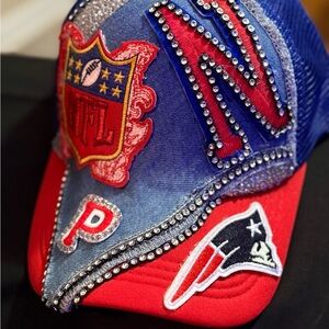 Embellished Blue and Red NFL Cap